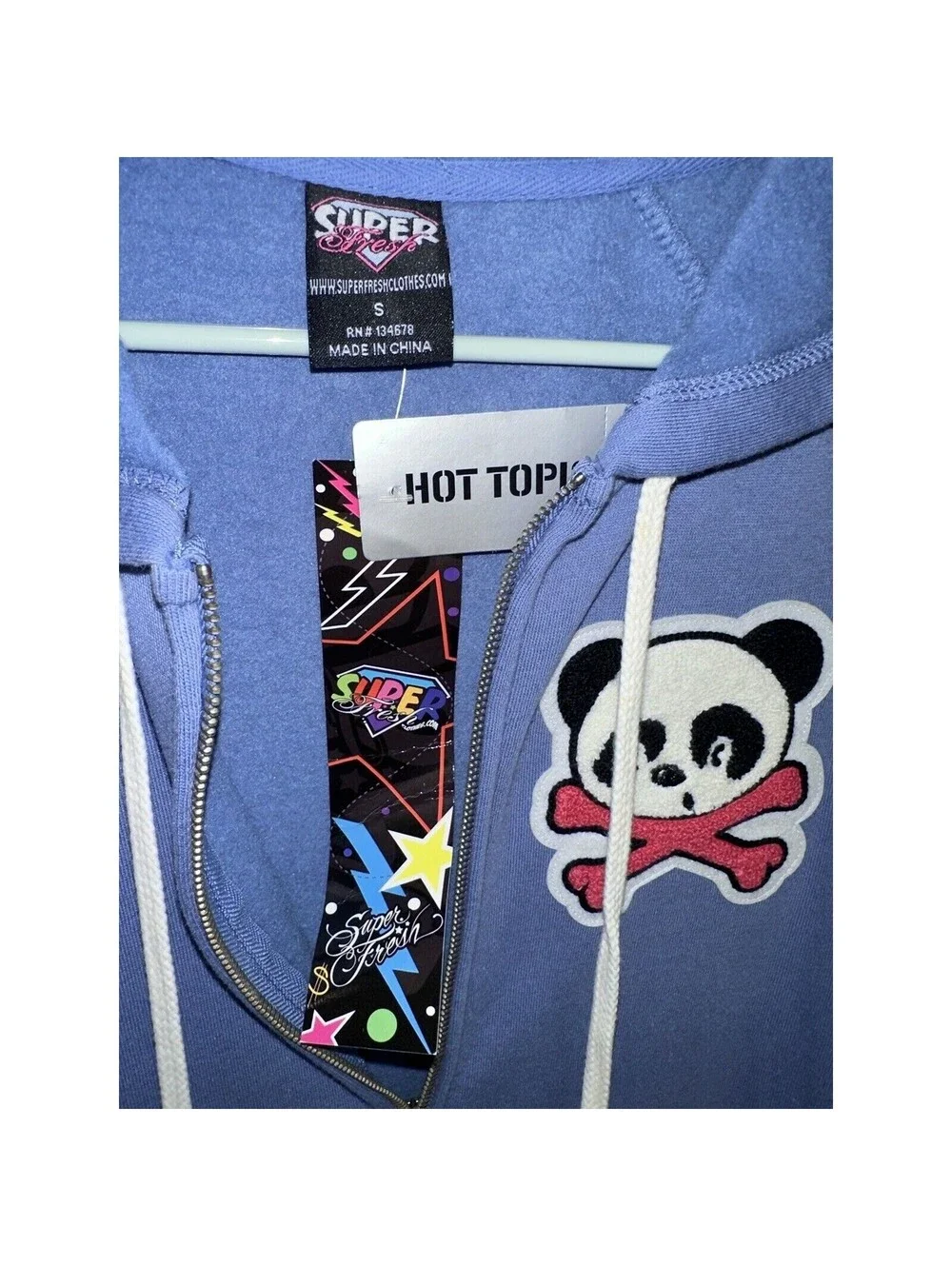 NEW Superfresh Panda & Crossbones Womens Full Zip Hoodie Hoodie Sweatshirt Small
